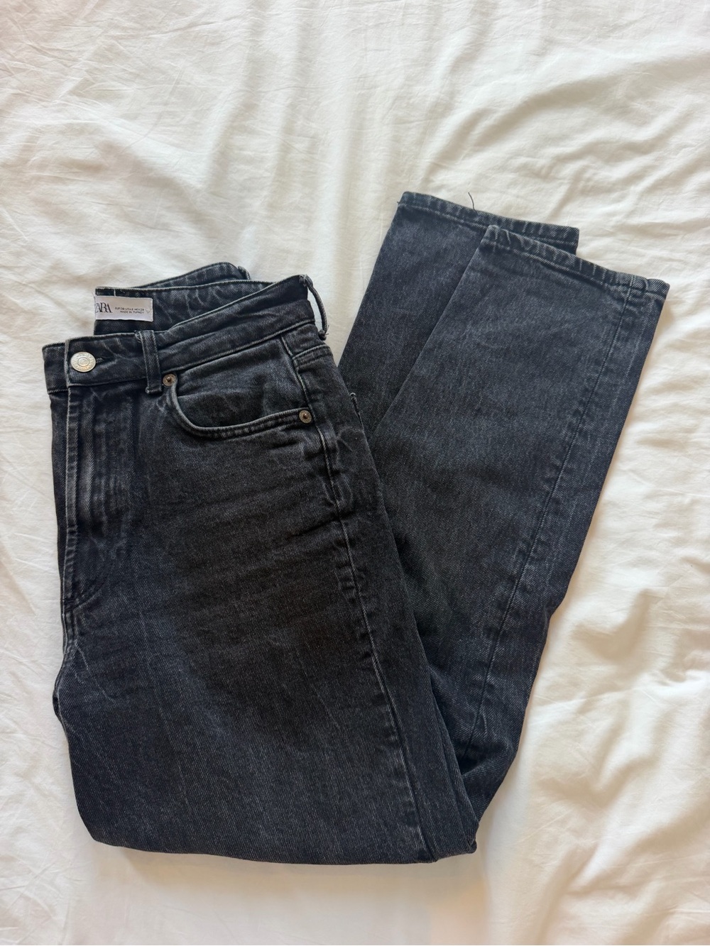 Zara Black Mid-Rise Straight Leg Jeans